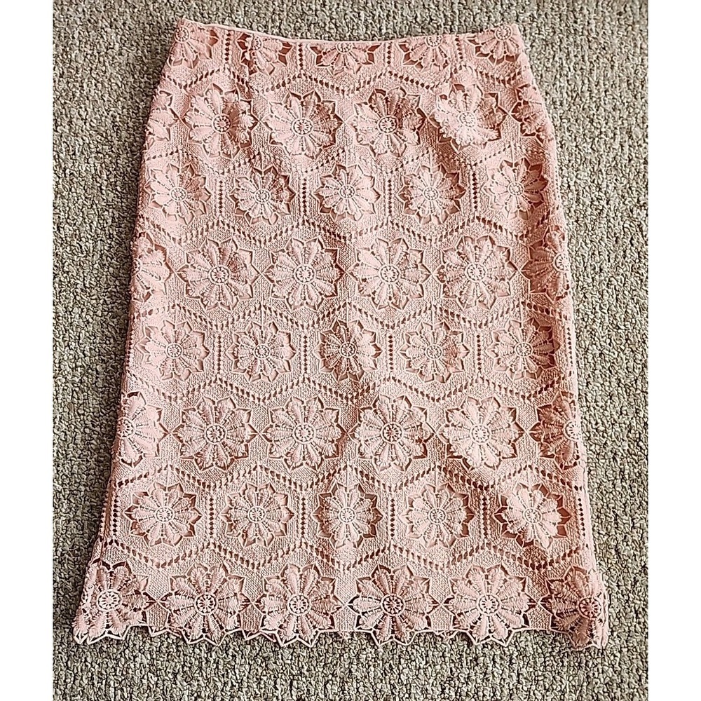 Preston & York Womens 14 Peach Pink Floral Crochet Midi Zip Skirt 34x30‎